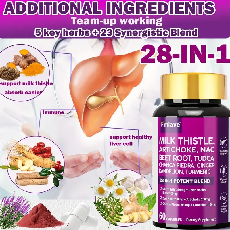 Milk Thistle (Silymarin) Extract 1400 mg liver cleanser liver detox cardio 60ct