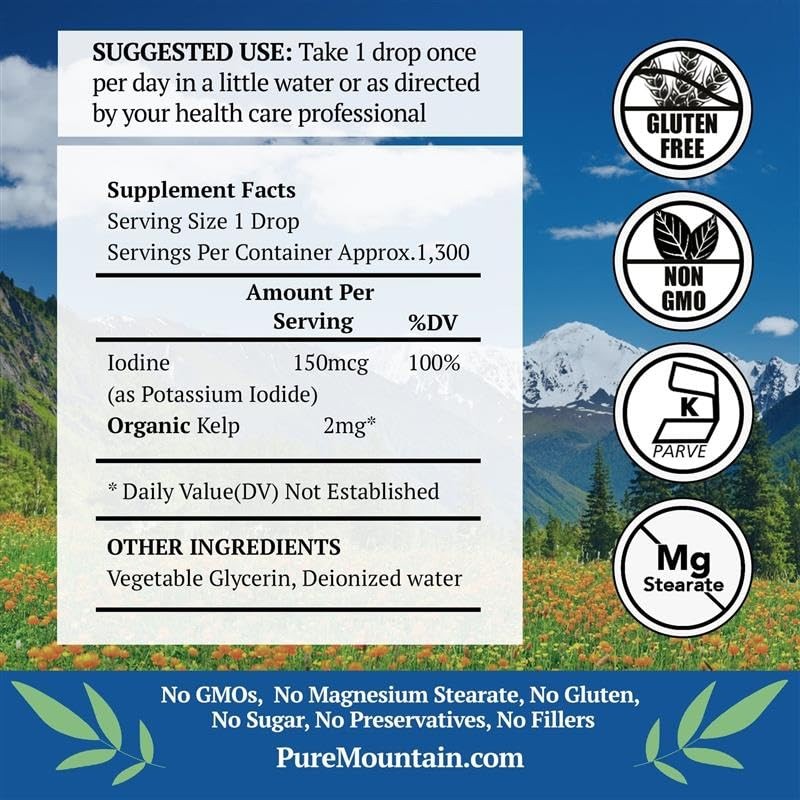 Liquid Iodine Drops 150 mcg – Iodine Supplement with Organic Kelp – 1300 Serving