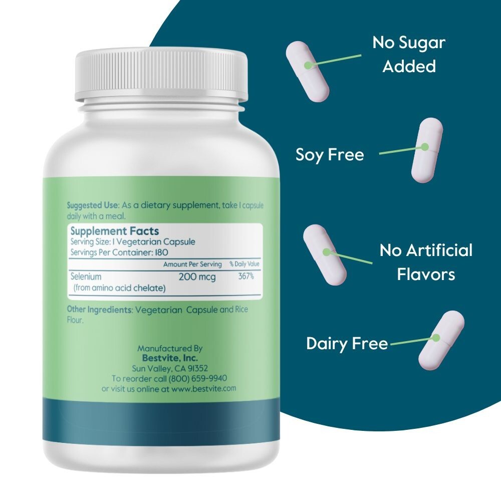 Selenium 200mcg (180 Vegetarian Capsules) – Non-GMO – Gluten Free