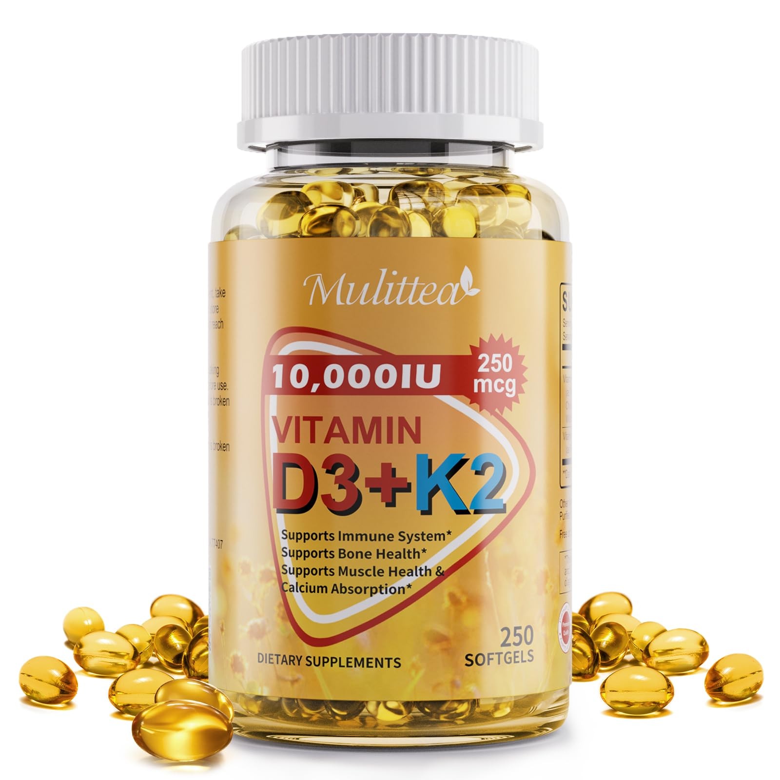 Vitamin D3 K2 10000 IU w/ MK7 for Bone, Immune & Heart 250 Count (Pack of 1)