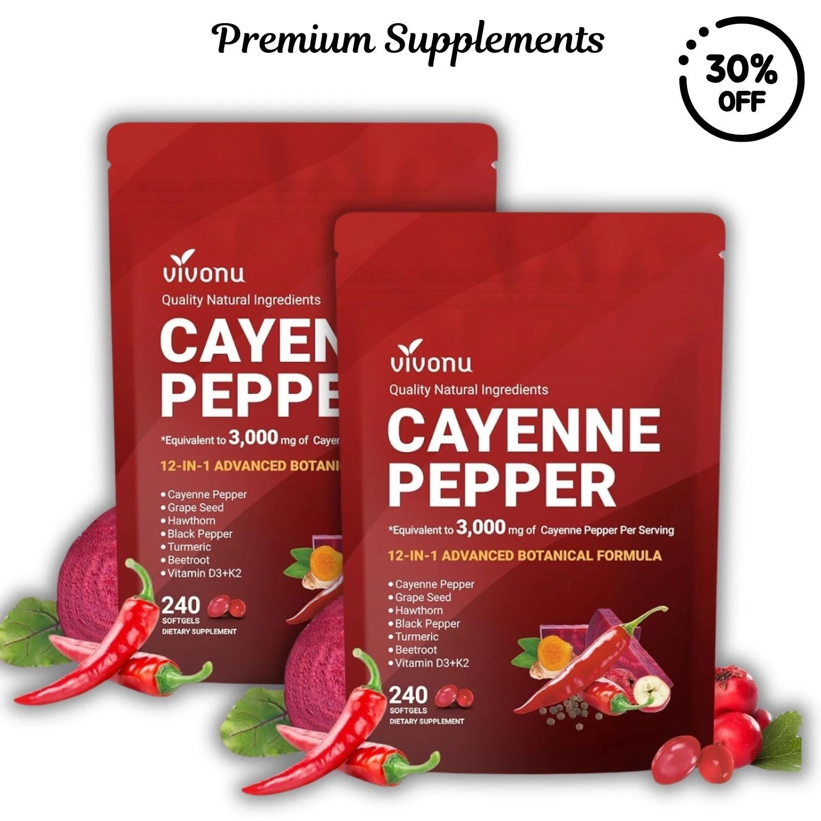 Cayenne Pepper Softgels Supplement, Supports Leg Vein, Heart and Blood Vessel US
