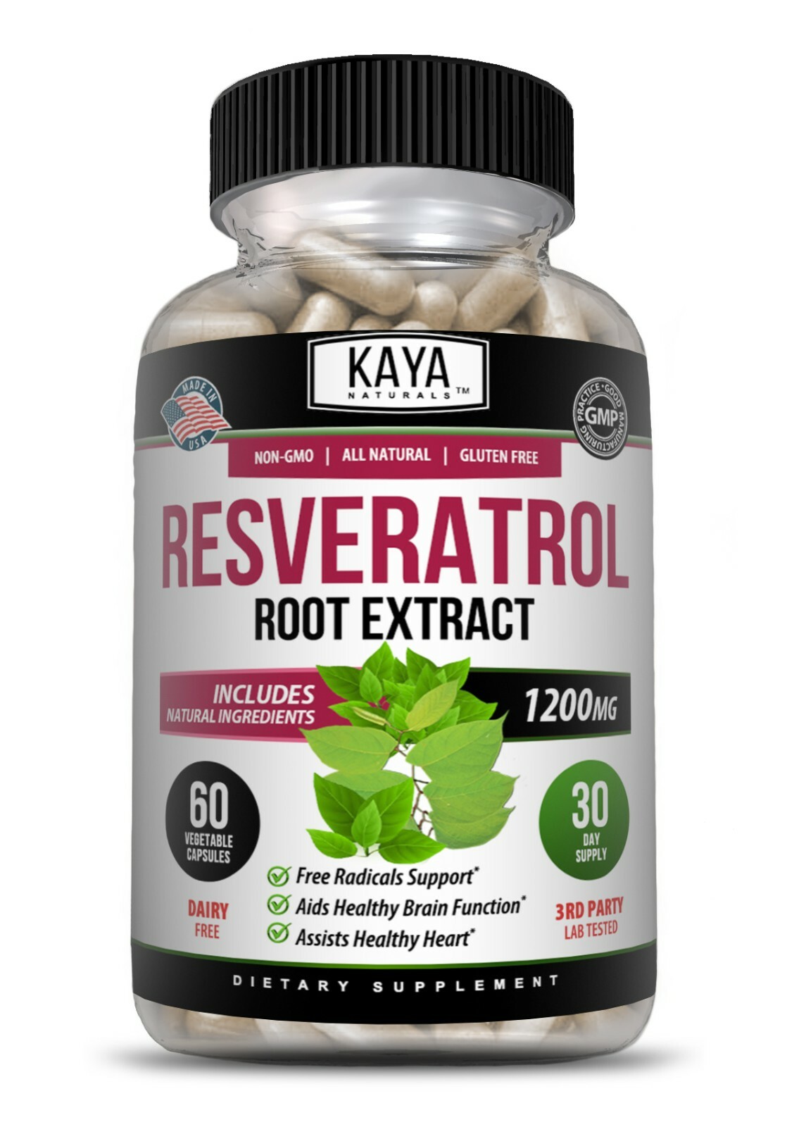 Resveratrol Capsules Anti-Aging Antioxidants, Brain Support, Radiant Skin