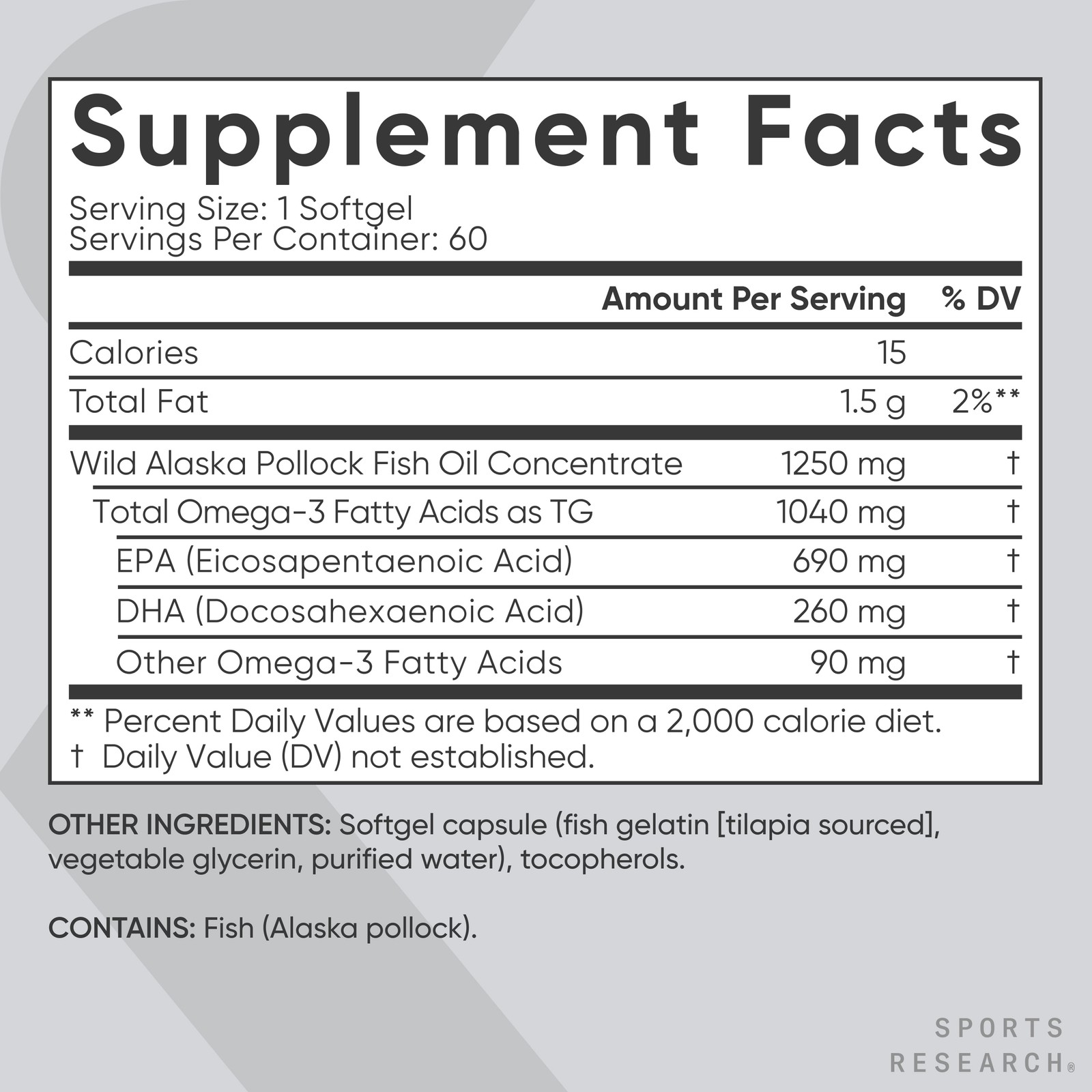 Sports Research Omega 3 Fish Oil Supplement, Triple Strength 1250mg Omega 3