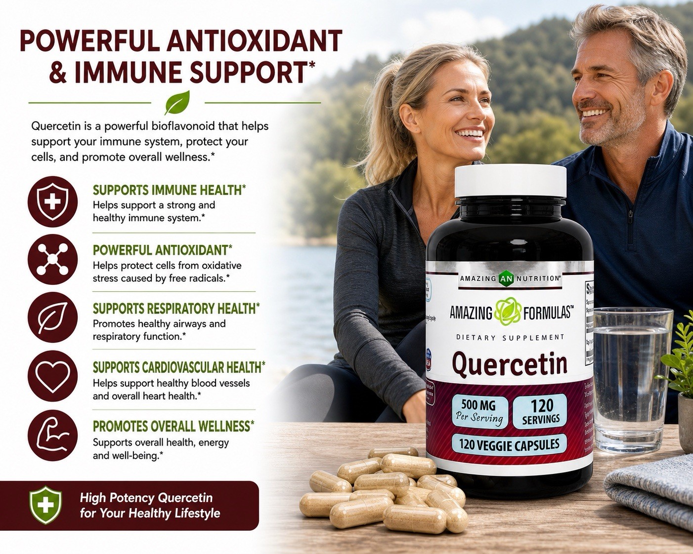 Amazing Formulas Quercetin 500 mg 120 Veggie Capsules Dietary Supplement✅2 PACK