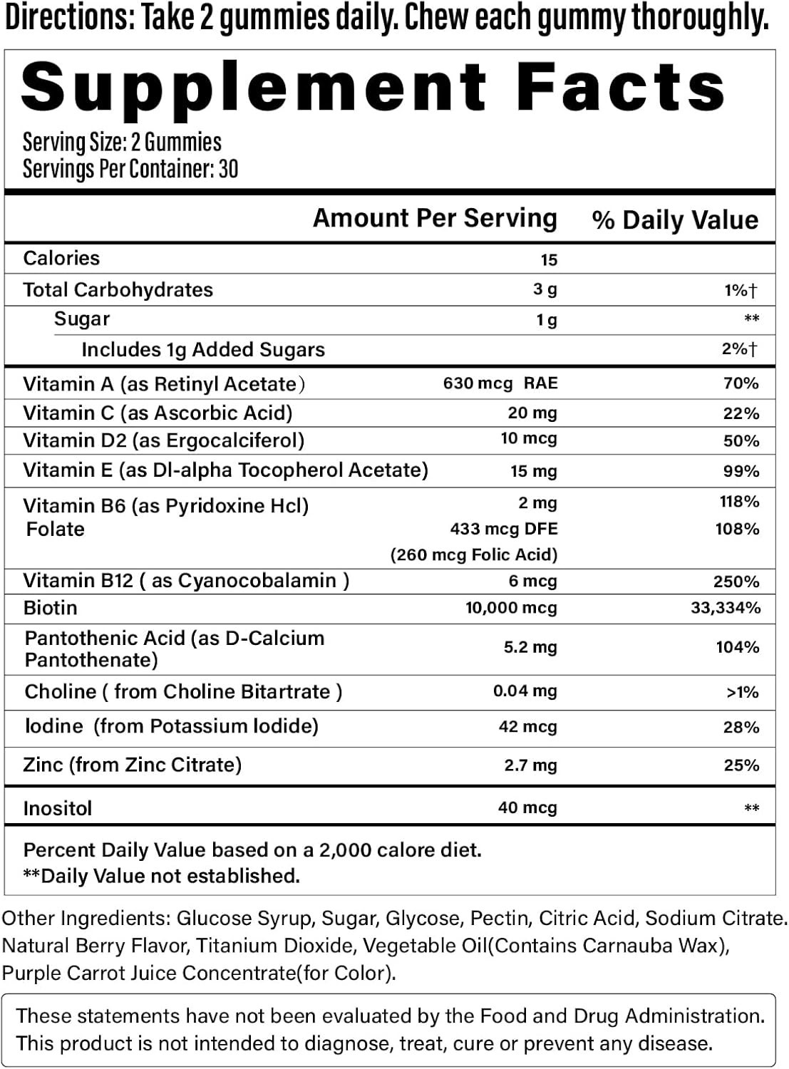30-Day Supply Biotin Gummies – Supports Hair and Nail Health, 60 Count