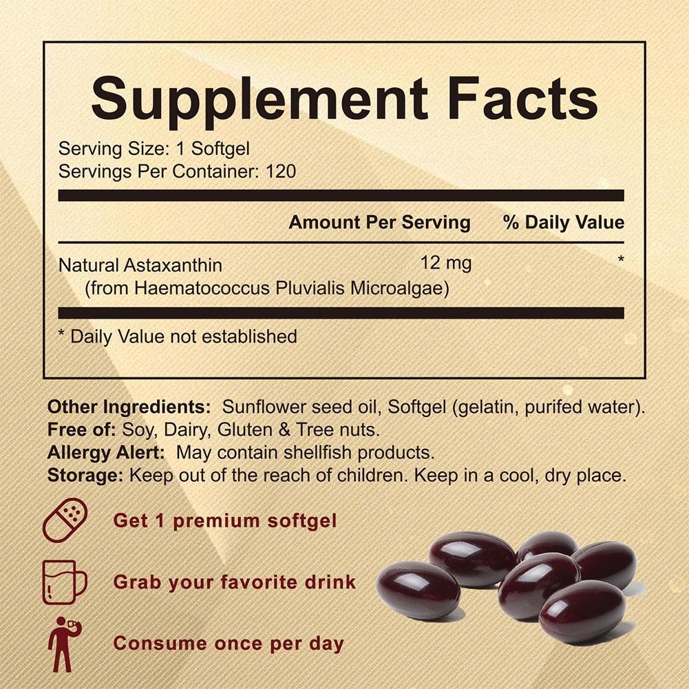 Micro Ingredients Astaxanthin 12mg Triple Strength 120 Softgels Antioxidant