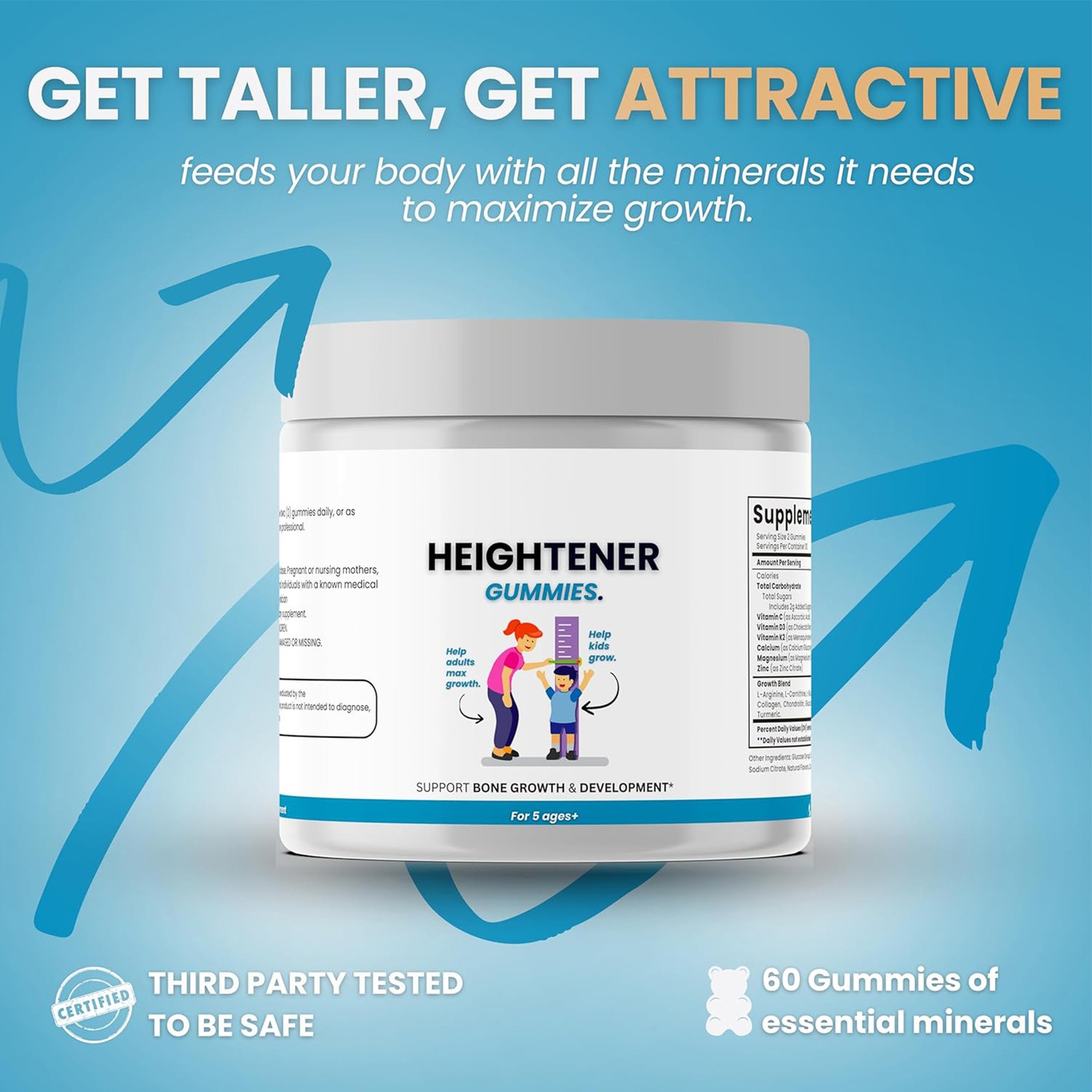 Heightener Gummies Teens Natural Height Growth Supplement for Kids, – and Adult