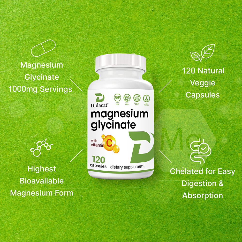 Magnesium Glycinate 1000mg – 30/60/120Caps For Sleep, Stress Relief Support Bone