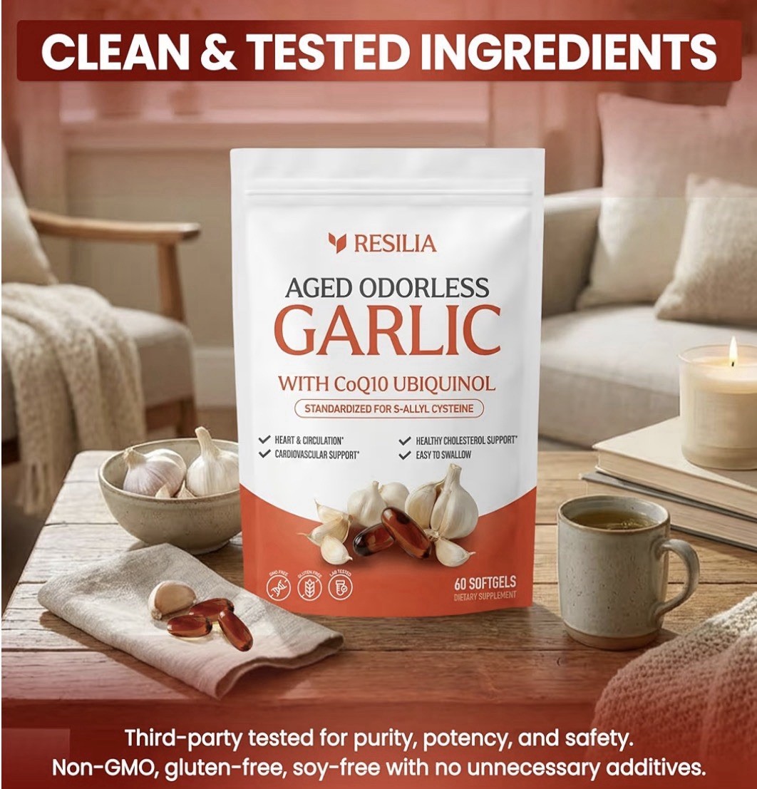 Resilia Garlic Extract 600mg Softgels (60 Count) – Odorless Aged Garlic Extra…