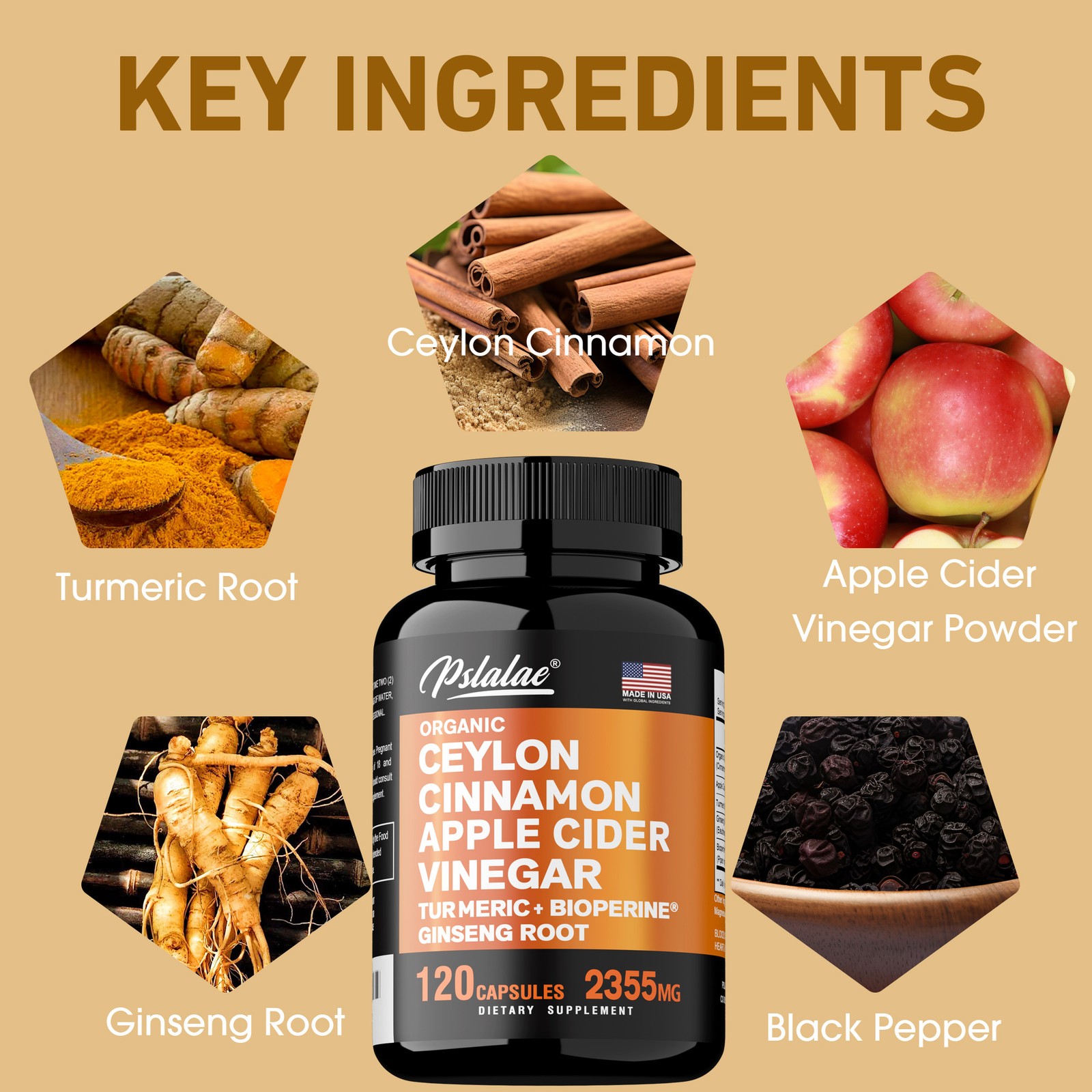 Ceylon Cinnamon, Apple Cider Vinegar – Ginseng,Turmeric,Bioperine – Joint Health