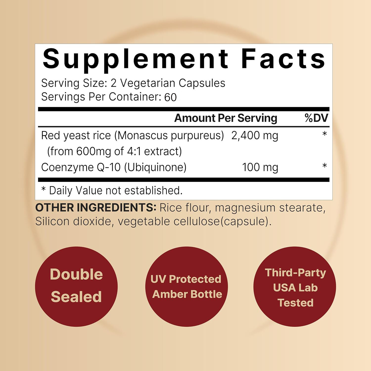 Red Yeast Rice 2400mg – CoQ10 – Energy & Stamina, Heart & Cardiovascular Health