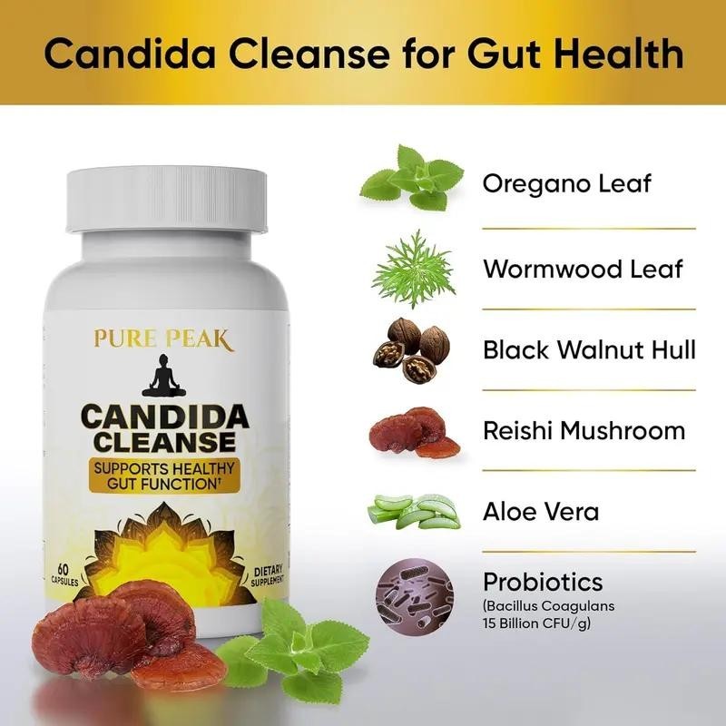 Pure Peak Candida Cleanse-Gut & Colon Support 60 Capsules for Men & Women
