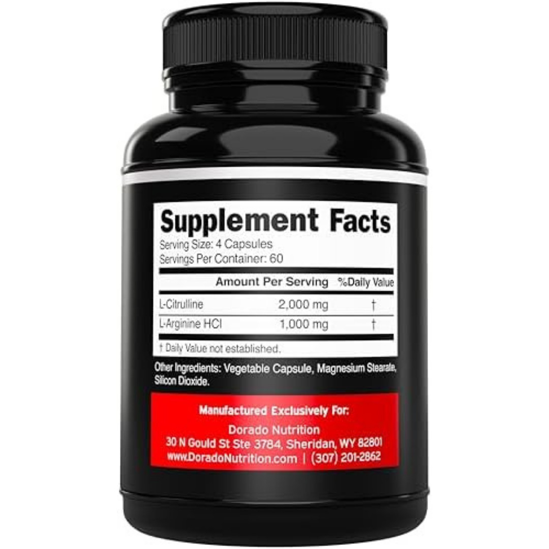L-Arginine 1000mg L-Citrulline 3000mg 240Caps Amino Acid Non GMO/Gluten Free