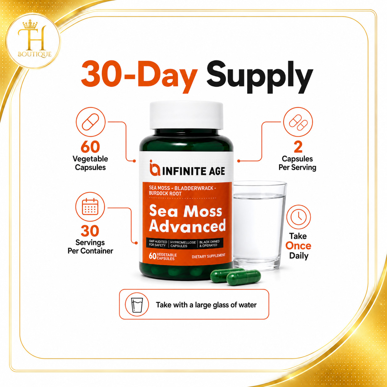 INFINITE AGE Sea Moss Advanced 1250mg Bladderwrack Burdock 60 Caps Exp 12/29
