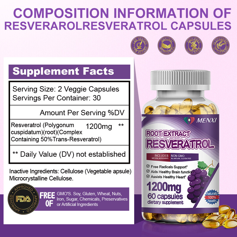 2 Bottles 1200MG Resveratrol Maximum Strength Natural AntiAging Antioxidant