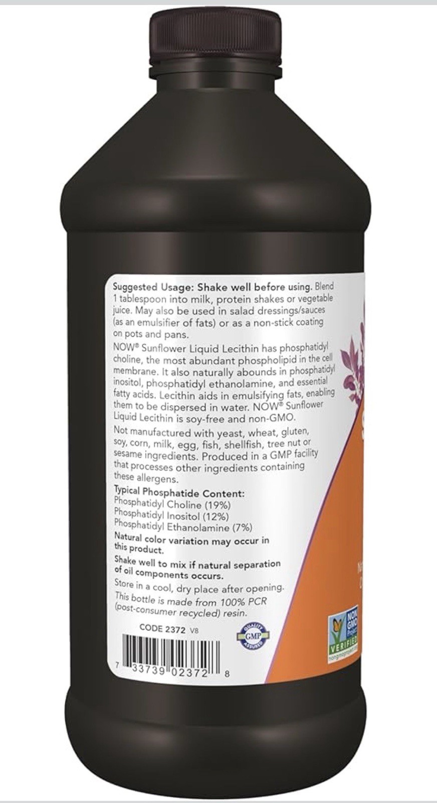 NOW FOODS SunFlower Lecithin Liquid 16oz Natural Phospholipids Fresh Exp. 1/2030