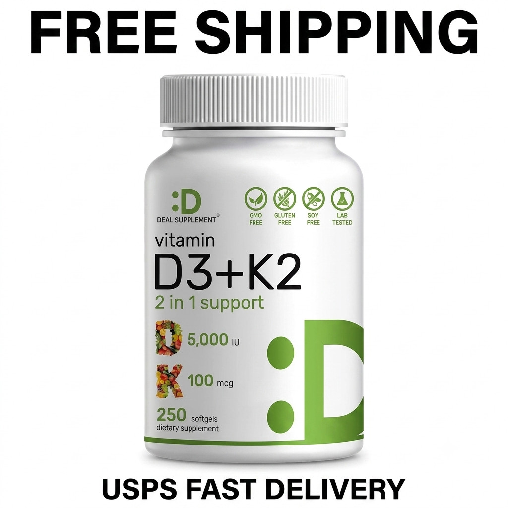 DEAL SUPPLEMENT Vitamin D3 K2 5000IU Softgel, 2-1 Complex, 250 Count NEW