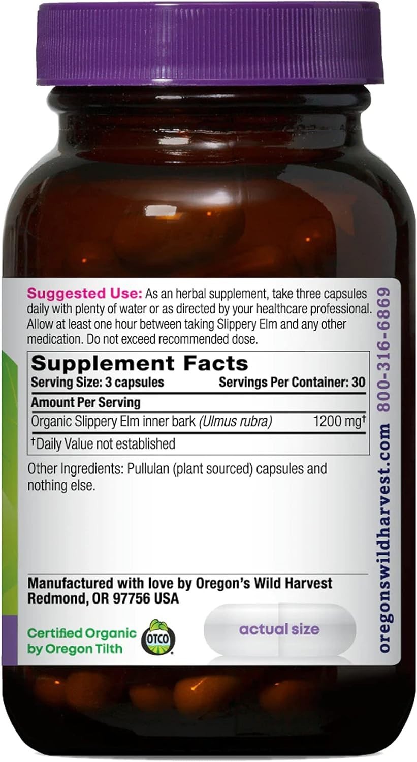 90 Count Organic Slippery Elm Capsules | Non-GMO Digestive Health Formula