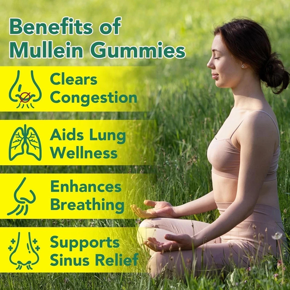 60 Count Mullein Gummies for Lung Cleanse, 2000mg Organic Mullein Leaf Extract f