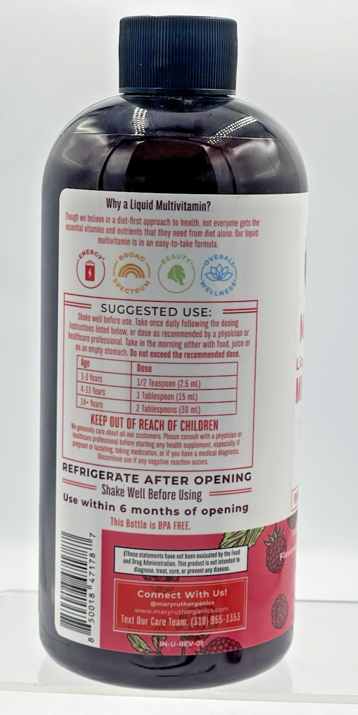 Lot of 2 MaryRuths Liquid Morning Multivitamin Raspberry 15.22oz EXP 05/27