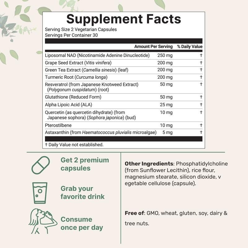 NEW NAD+ Supplement with Glutathione, Resveratrol, Astaxanthin – 10-in-1 Formula