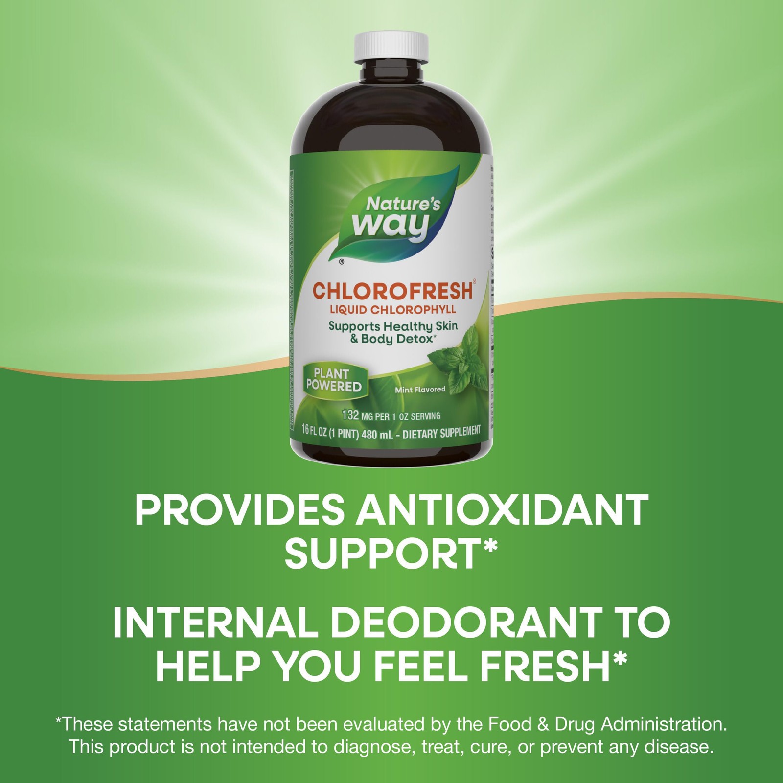 4/27 Nature’s Way Chlorofresh Liquid Chlorophyll Internal Deodorant 16 fl oz, Mi
