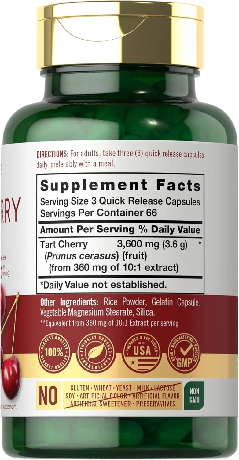 Tart Cherry Capsules 3600mg | 200 Pills | Max Potency Extract | Exp 02/2027