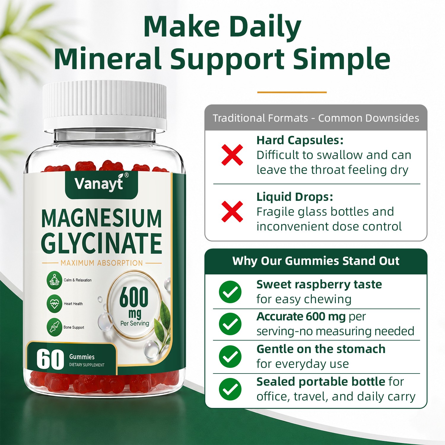 2x Magnesium Glycinate 600mg Advanced Complex 60 Gummy Gluten Free & Non-GMO