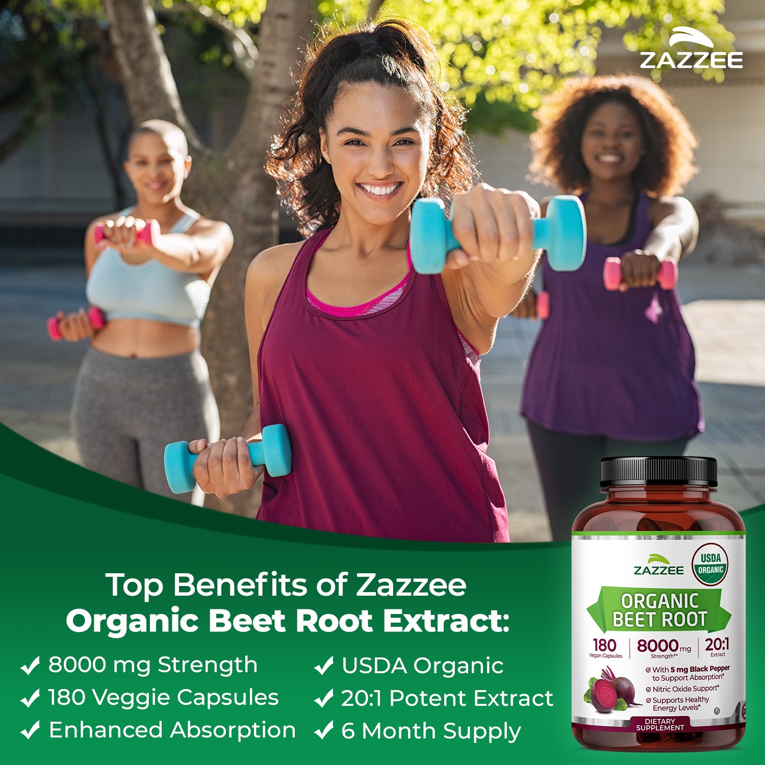 USDA Organic Beet Root 8000 mg Strength 20:1 Extract, 180 Vegan Capsules, Kosher