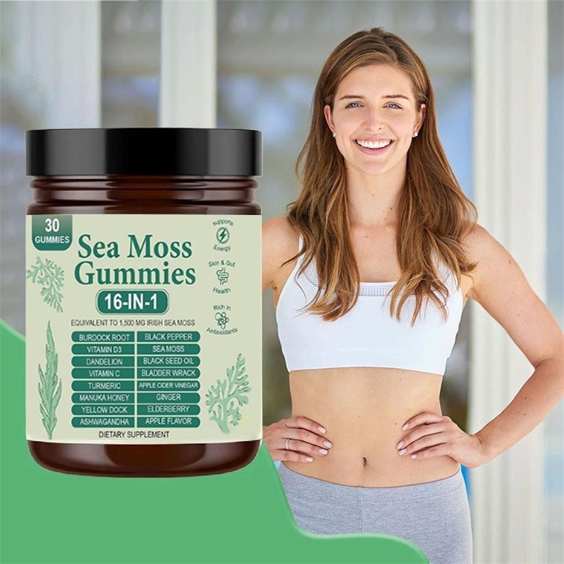 3PCS 16 in 1 Organic Sea Moss Gummy Irishmoss Extract 6000Mg Green Apple Flavor