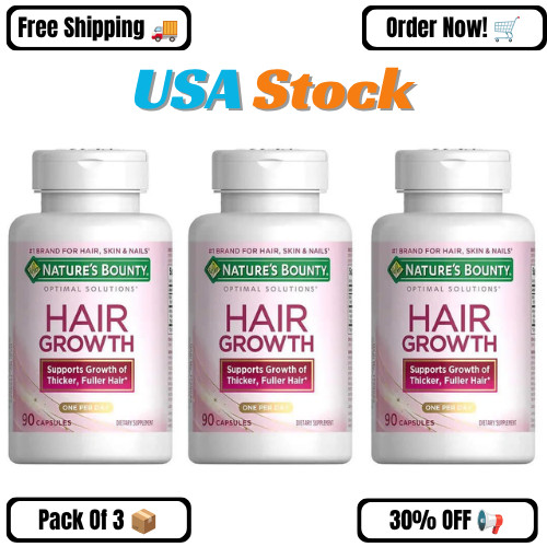 Nature’s Bounty Hair Growth Supplement 3 Pack 90 Capsules 1 Per Day Sealed