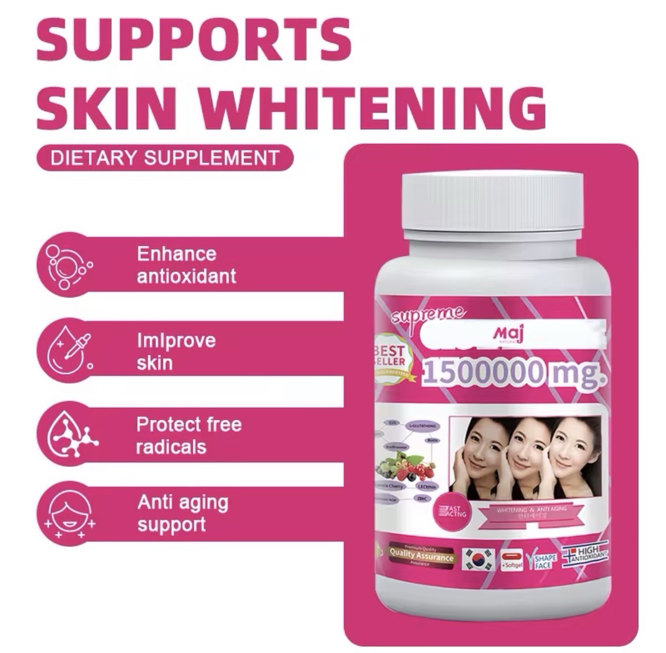 Maj Supreme Glutathione 1500000mg Whitening Softgels Anti-Aging Supplement