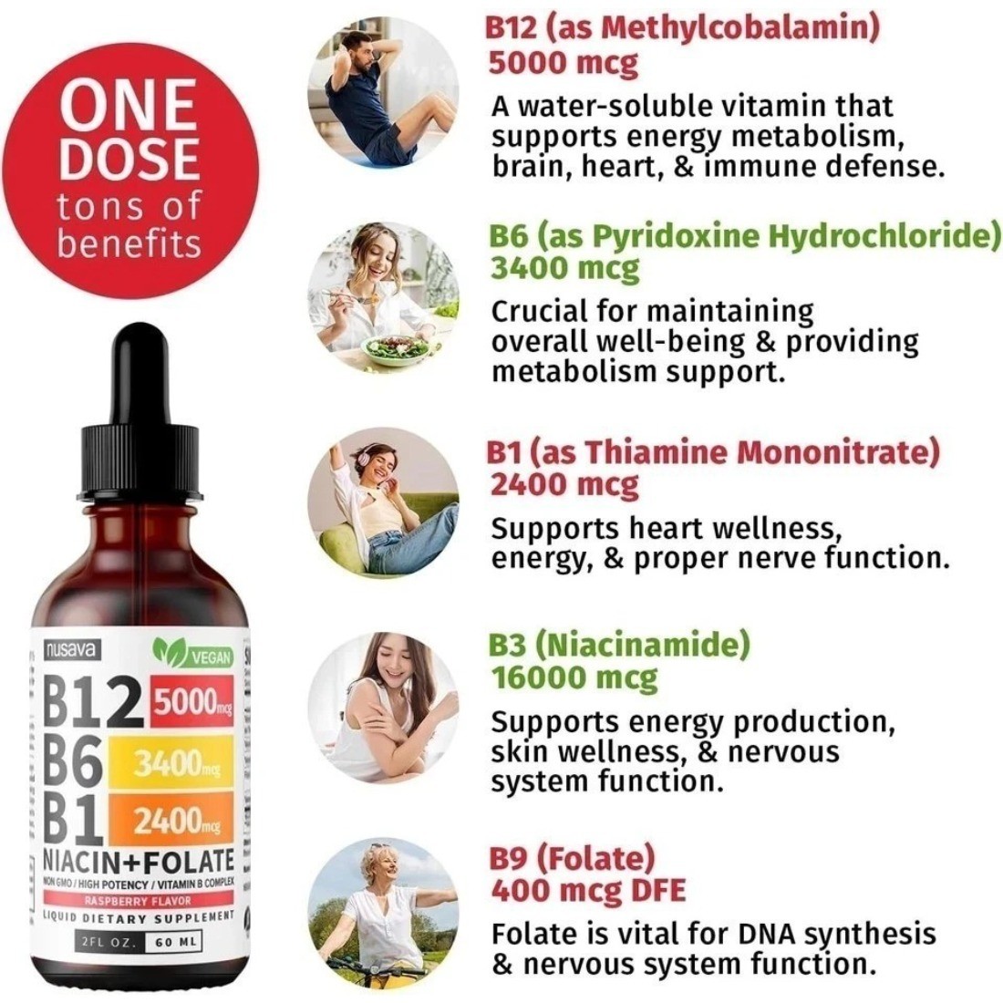 Vitamin B12 Liquid Drops B6 B1 Niacin Folate Methylated Formula