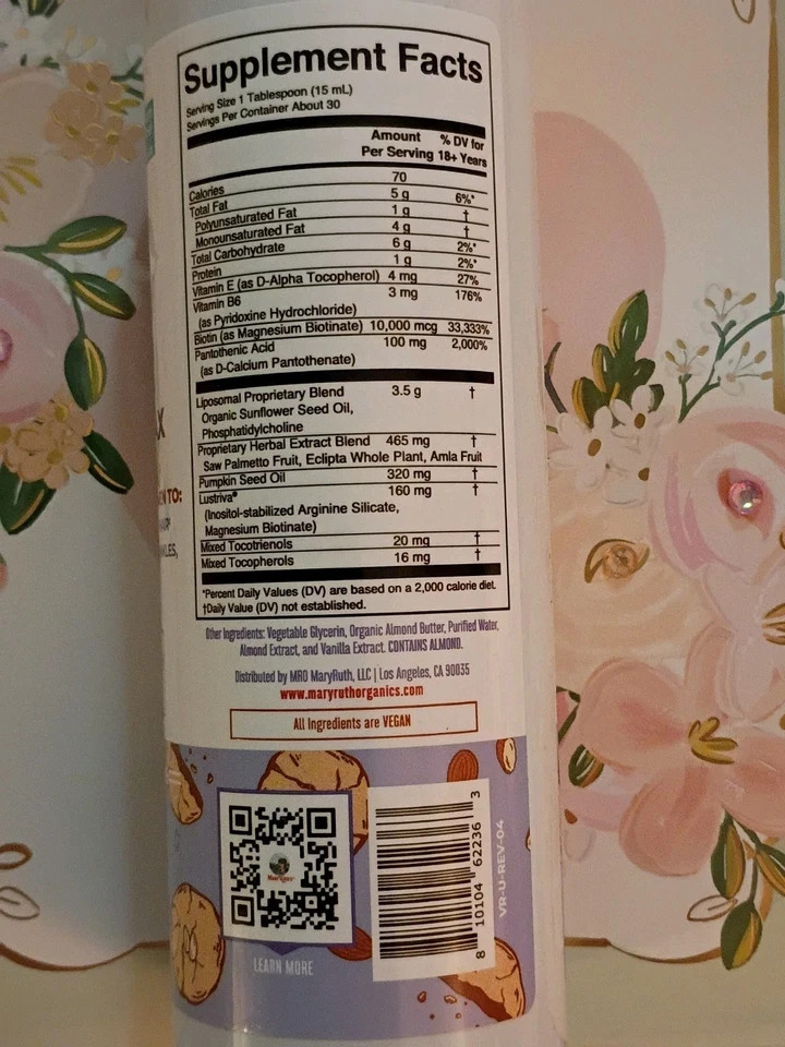 MARY RUTH’S HAIR GROWTH MAX Lipsomal With Lustriva 15.22oz 2 Bottles