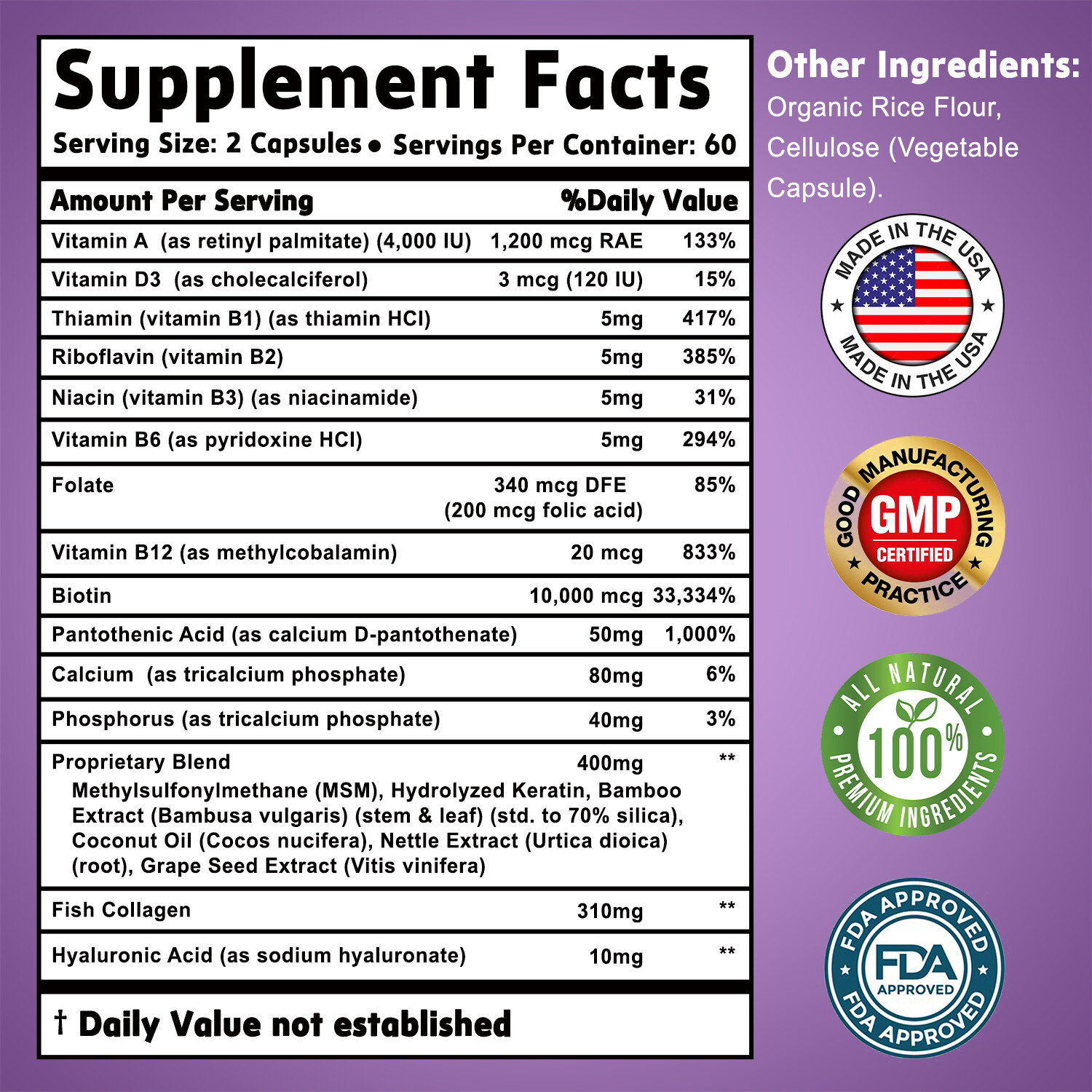 Biotin Collagen & Keratin 25,000mcg – for Hair, Skin, Nails, Bones &Joint
