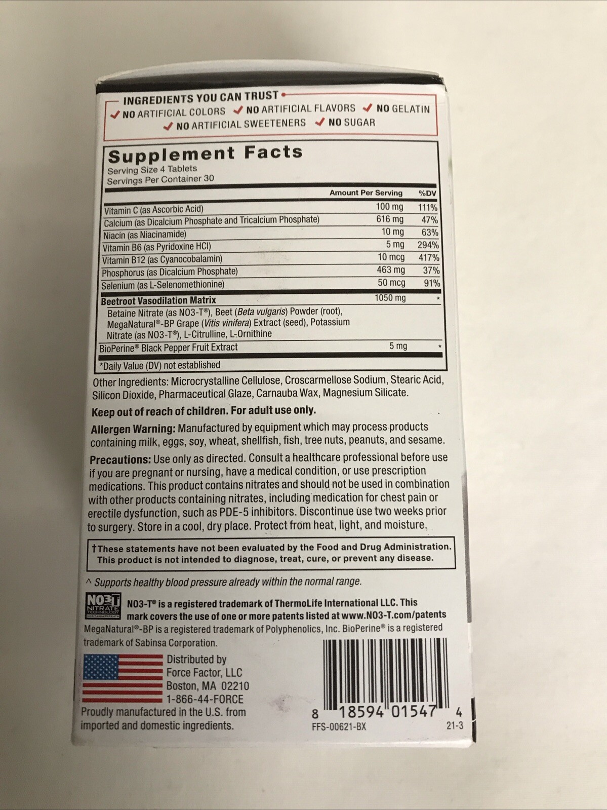 Force Factor Total Beets Blood Pressure Support Circulation 120 Tabs Exp 01/2027
