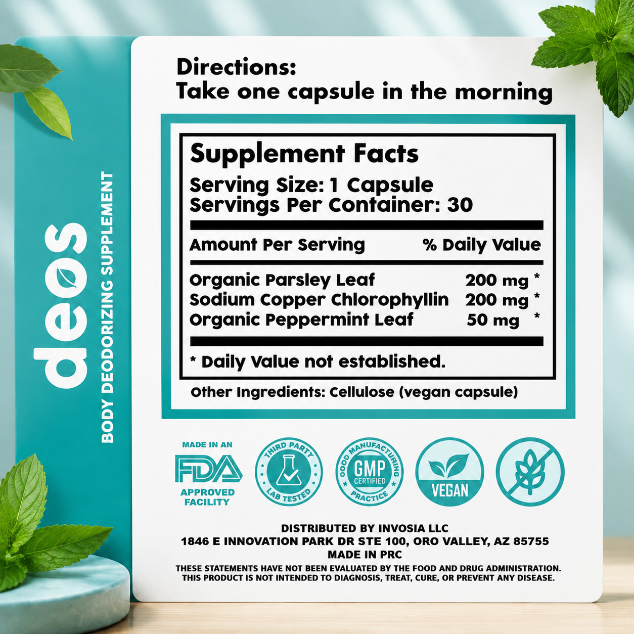 Deos Chlorophyll Internal Deodorant Capsules Full Body Fresh Detox Support 30ct