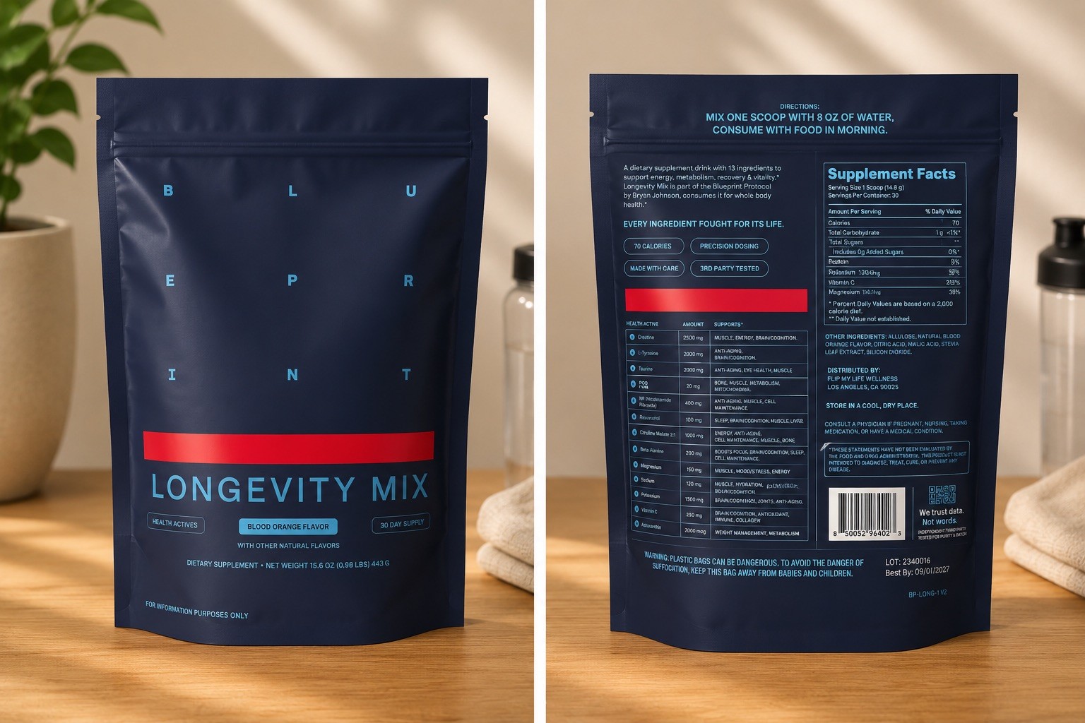 Blueprint Bryan Johnson Longevity Mix Muscle & Recovery Supplement Blood Orange