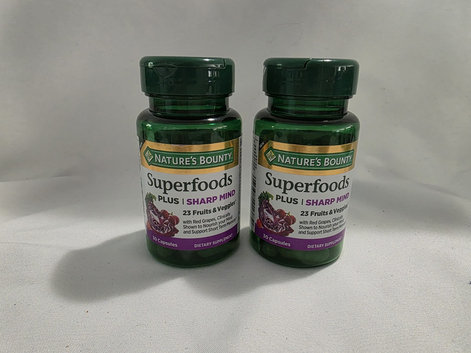 2 Nature’s Bounty Superfoods+ Sharp Mind 30 Caps 23 Fruits Veggies Exp 12/26