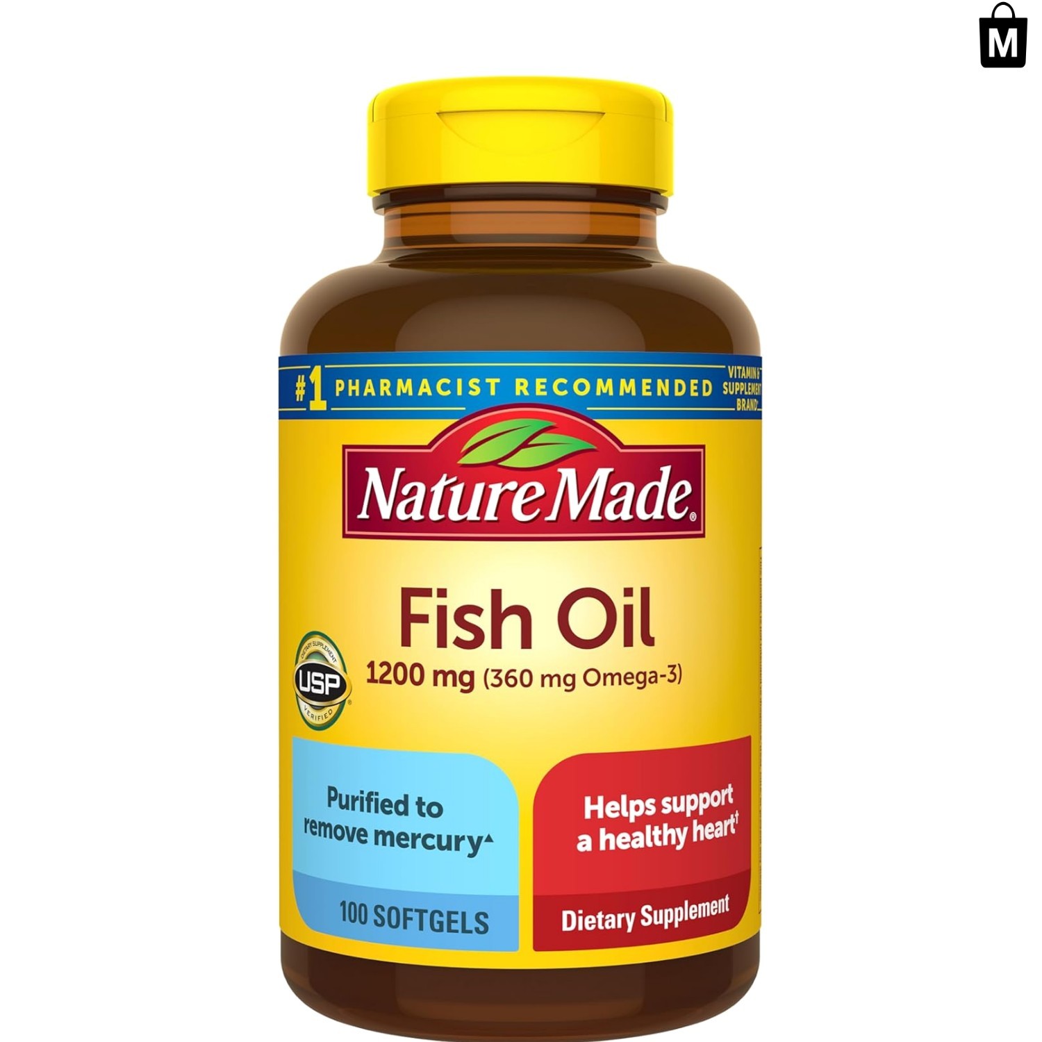 High-Potency Fish Oil 1200mg Softgels, 100 Count – Mercury Free & Dairy Free