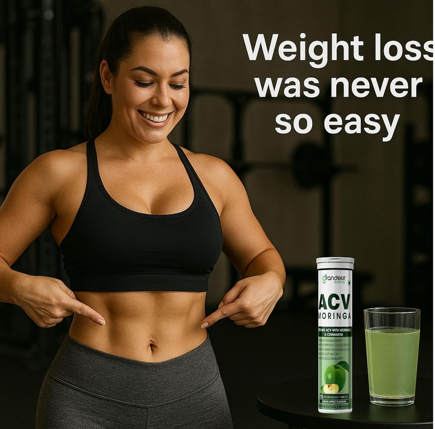 Grandeur ACV Moringa For Weight Management, Apple Cider Vinegar 15 Tablets Pack4