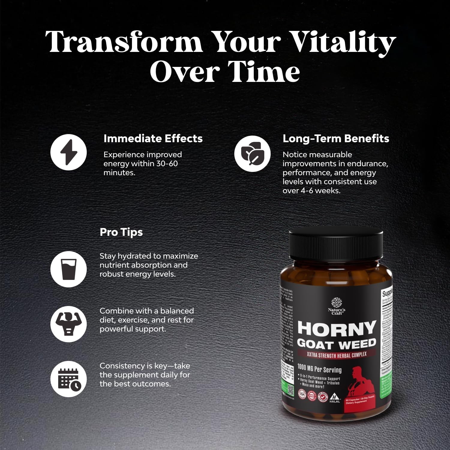 Horny Goat Weed for Men – Extra Strength Male Supplement 60 Count (Pack of 1)