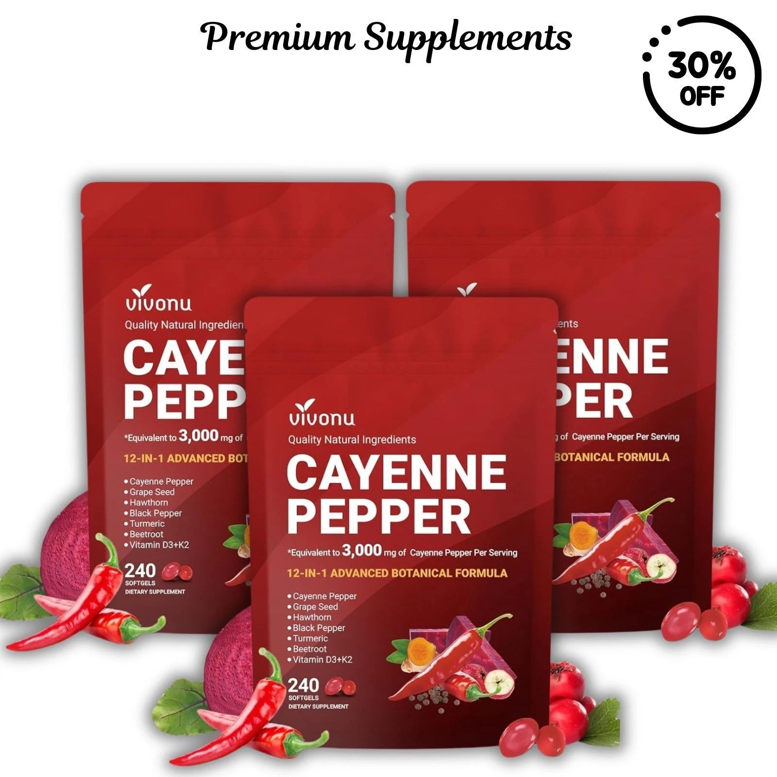 Cayenne Pepper Softgels Supplement, Supports Leg Vein, Heart and Blood Vessel US