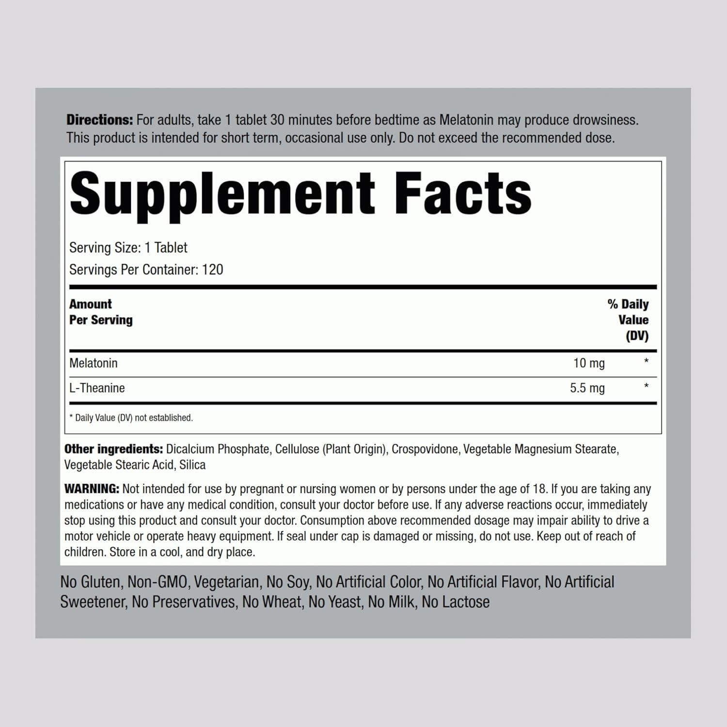 L-Theanine Enhanced Melatonin 10mg – 120 Count Tablets for Adult Relaxation