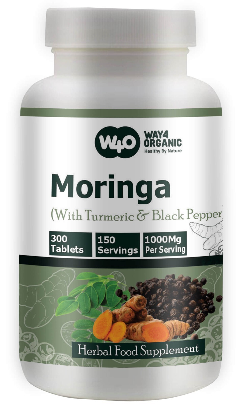 Moringa Tablets with Turmeric and Black Pepper, 300 Pills, 150 Serving