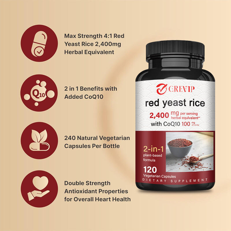 Red Yeast Rice 2400mg – CoQ10 – Energy & Stamina, Heart & Cardiovascular Health