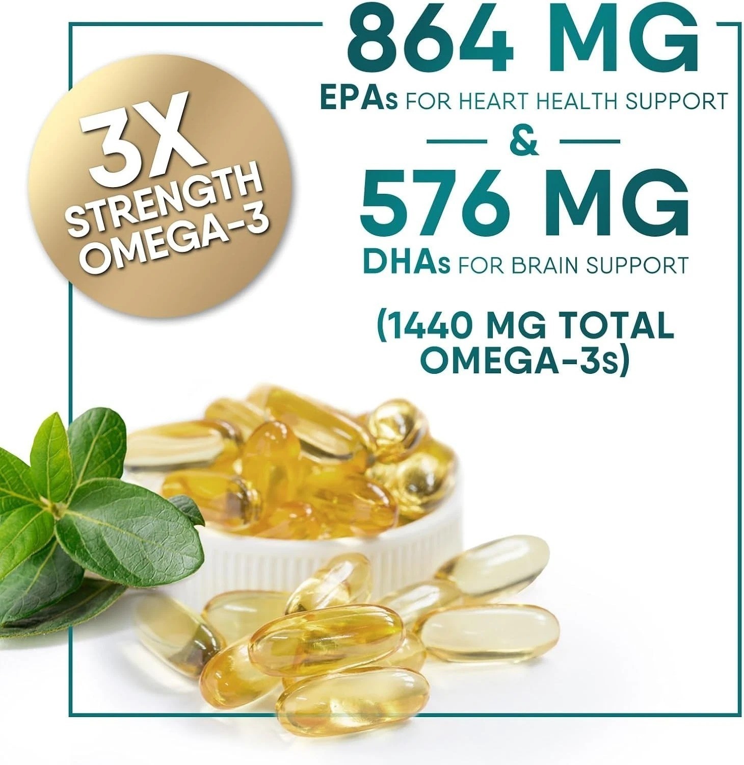 Triple Strength Omega 3 Fish Oil Supplement 2400 mg – EPA & DHA Fish Oil Omega 3