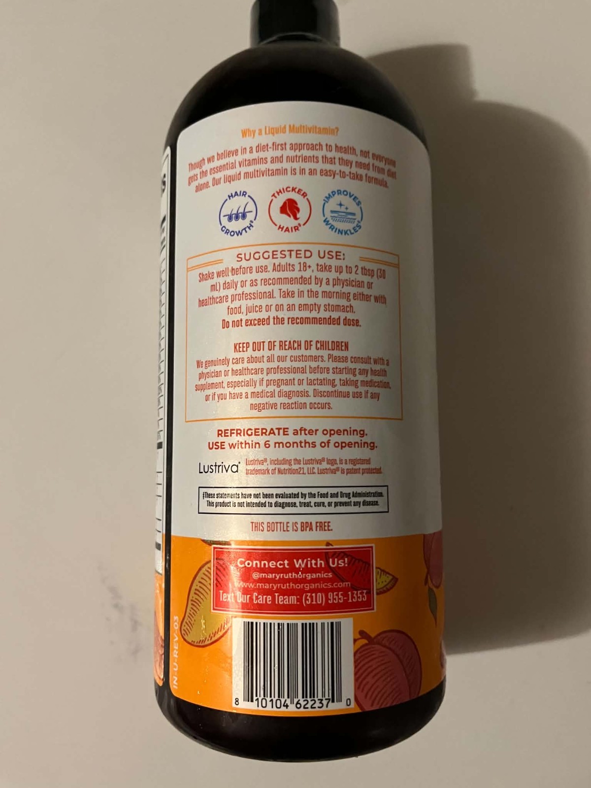 MaryRuth’s Liquid Morning Multivitamin Hair Growth Vegan Peach Mango 30 fl oz