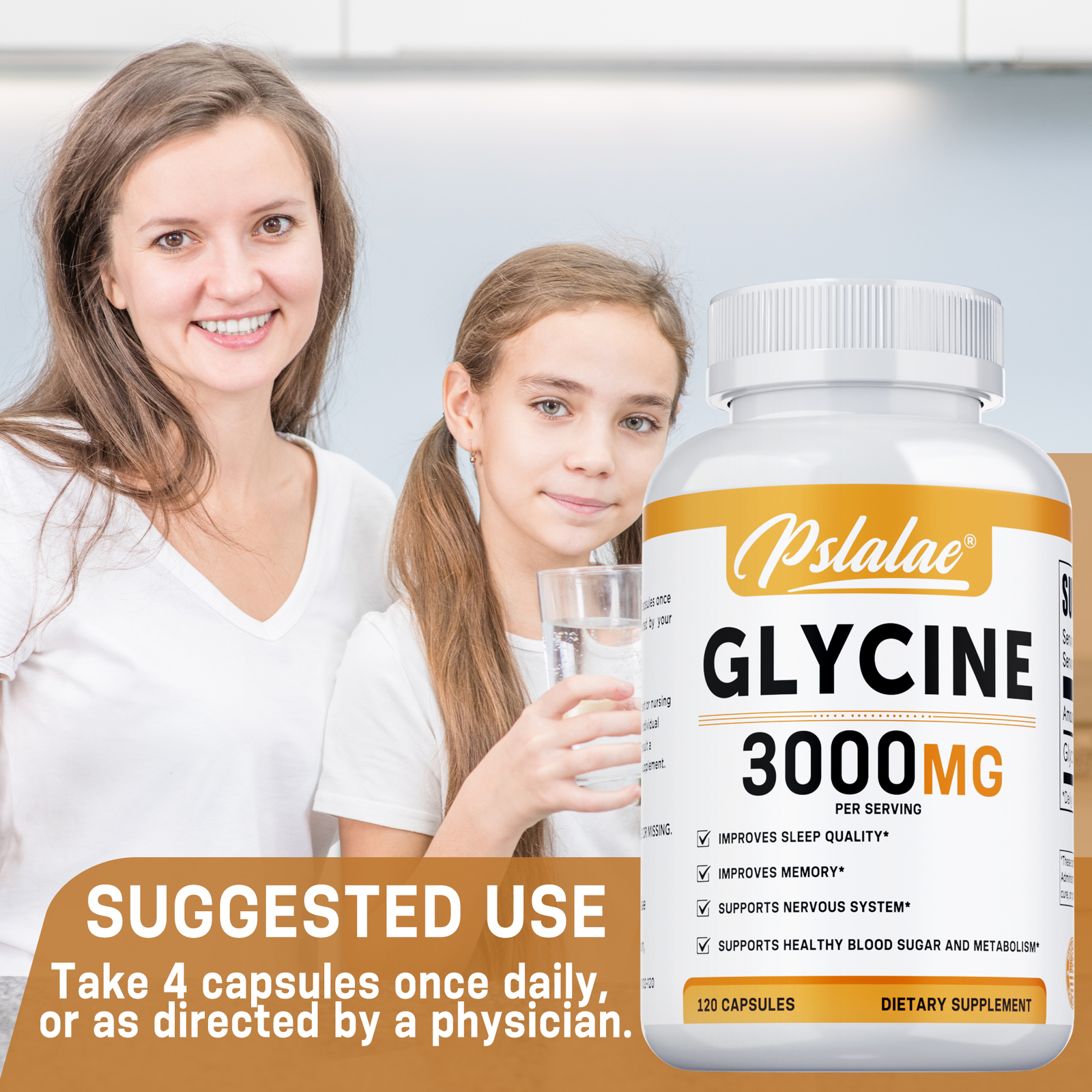 Glycine 3000mg – Sleep,Muscle Support Stress & Anxiety Relief, High Strength