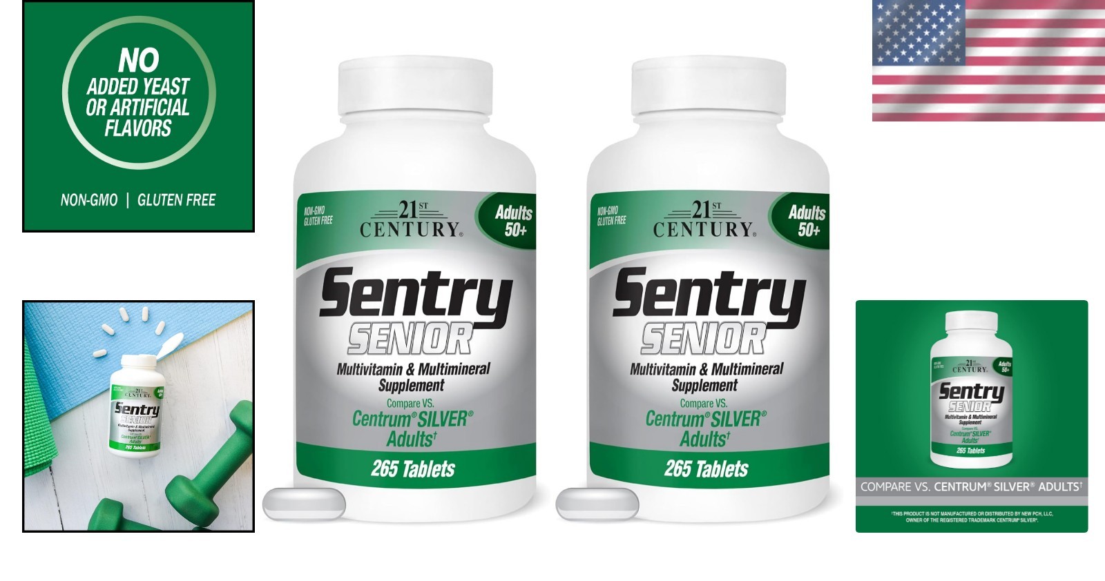Economy Pack of 2 Sentry Senior Tablets, Gluten-Free Daily Vitamins for 9